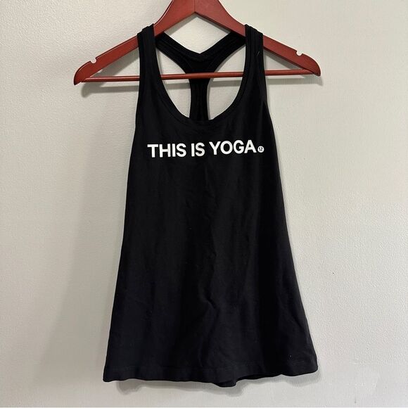 Lululemon Cool Racerback Tank Top Black Size 2 / 4 This Is Yoga Graphic Print - Picture 1 of 4